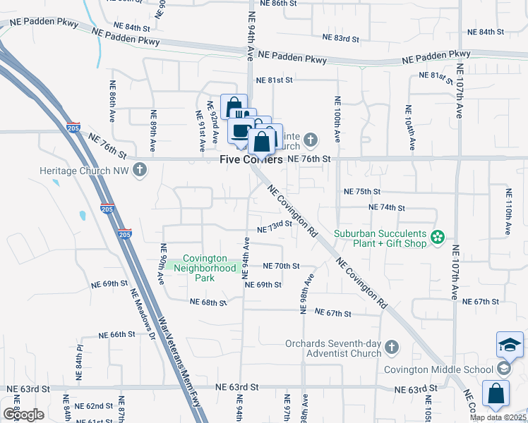 map of restaurants, bars, coffee shops, grocery stores, and more near 9500 Northeast 73rd Street in Vancouver
