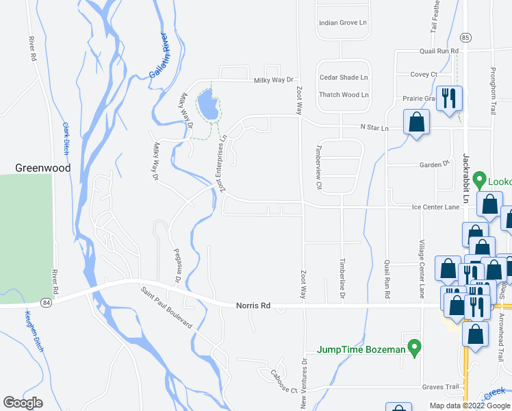 map of restaurants, bars, coffee shops, grocery stores, and more near 183a Naomi Rose Lane in Bozeman