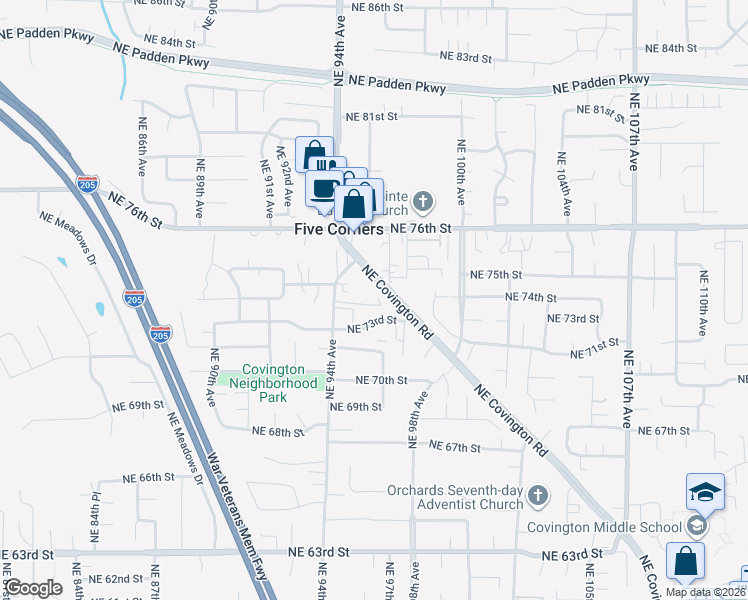 map of restaurants, bars, coffee shops, grocery stores, and more near 9604 Northeast 73rd Circle in Vancouver