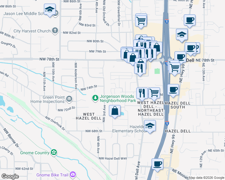 map of restaurants, bars, coffee shops, grocery stores, and more near 7311 Northwest 2nd Avenue in Vancouver