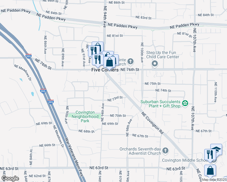 map of restaurants, bars, coffee shops, grocery stores, and more near 9402-9625 Northeast 73rd Circle in Vancouver