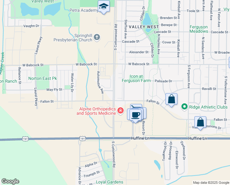 map of restaurants, bars, coffee shops, grocery stores, and more near 4555 Fallon Street in Bozeman