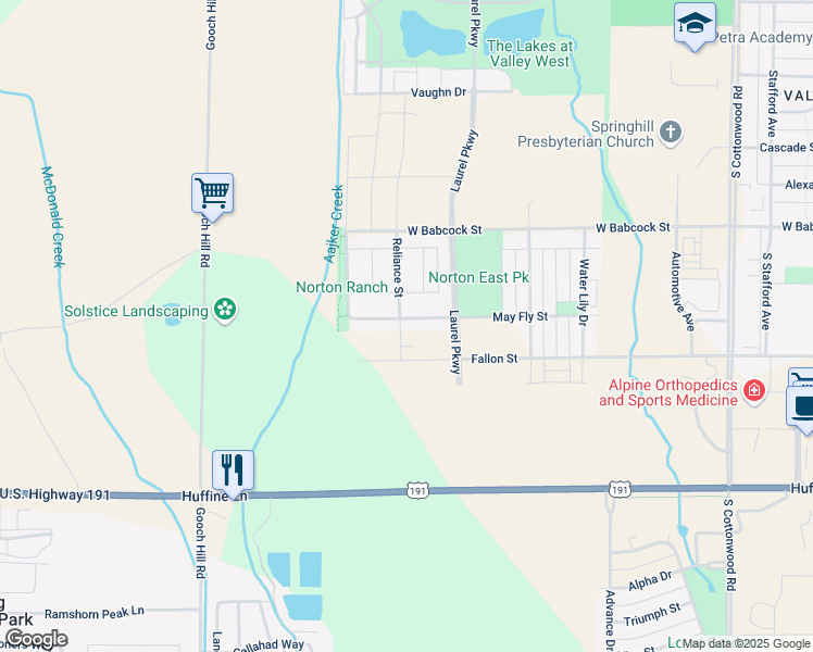 map of restaurants, bars, coffee shops, grocery stores, and more near 8553 Huffine Lane in Bozeman