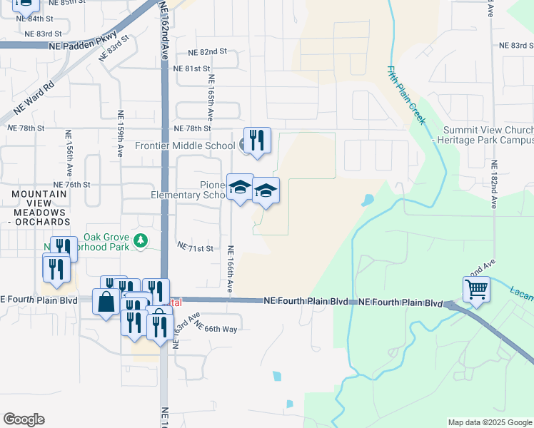 map of restaurants, bars, coffee shops, grocery stores, and more near 7600 Northeast 166th Avenue in Vancouver