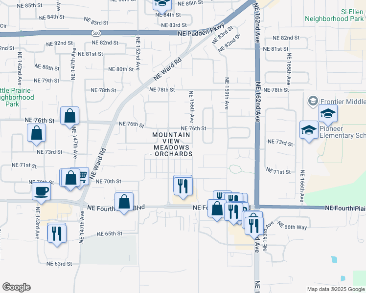 map of restaurants, bars, coffee shops, grocery stores, and more near 15501 Northeast 74th Street in Vancouver