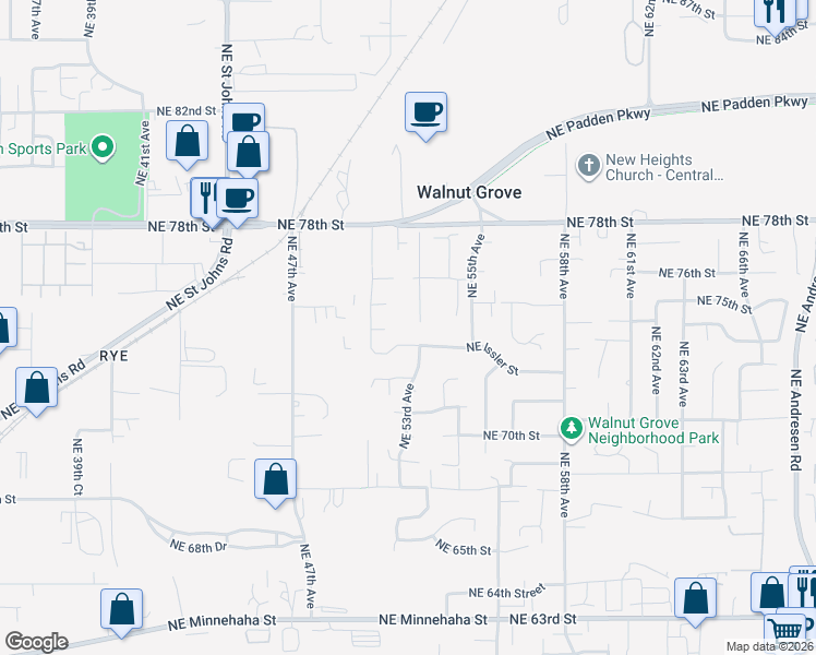 map of restaurants, bars, coffee shops, grocery stores, and more near 5113 Northeast 75th Circle in Vancouver