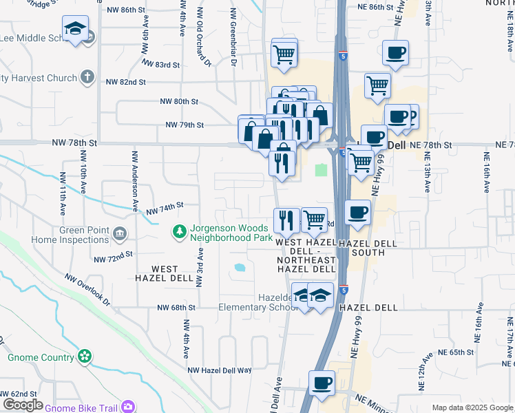 map of restaurants, bars, coffee shops, grocery stores, and more near 7501 Northwest 1st Avenue in Vancouver