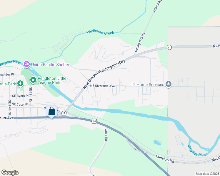 map of restaurants, bars, coffee shops, grocery stores, and more near 2927 Northeast Riverside Avenue in Pendleton