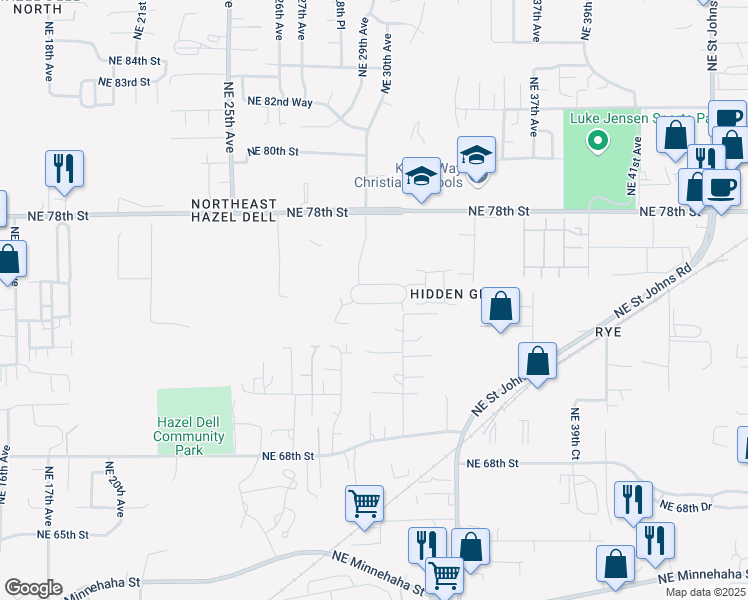 map of restaurants, bars, coffee shops, grocery stores, and more near 3011 Northeast 75th Street in Vancouver
