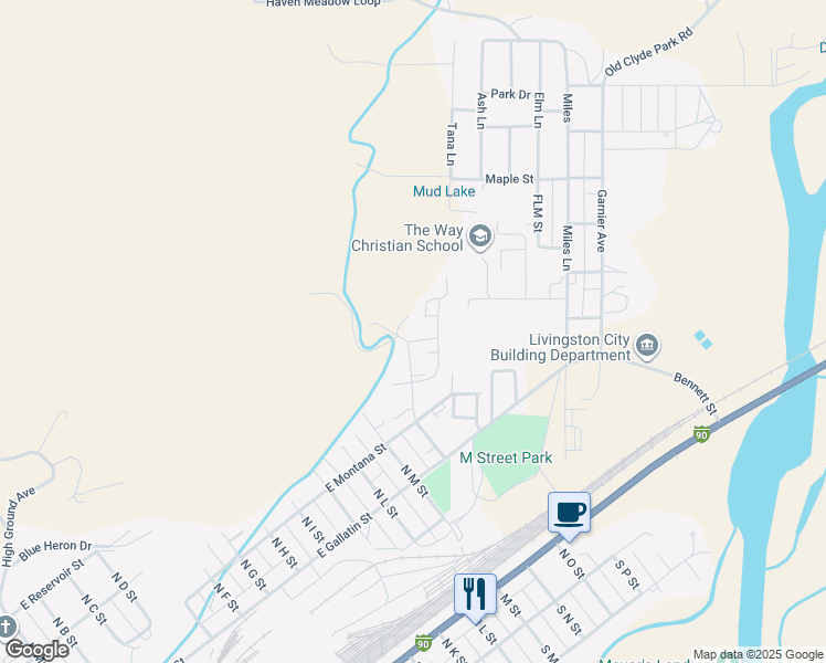 map of restaurants, bars, coffee shops, grocery stores, and more near 1301 Absaroca Ct in Livingston