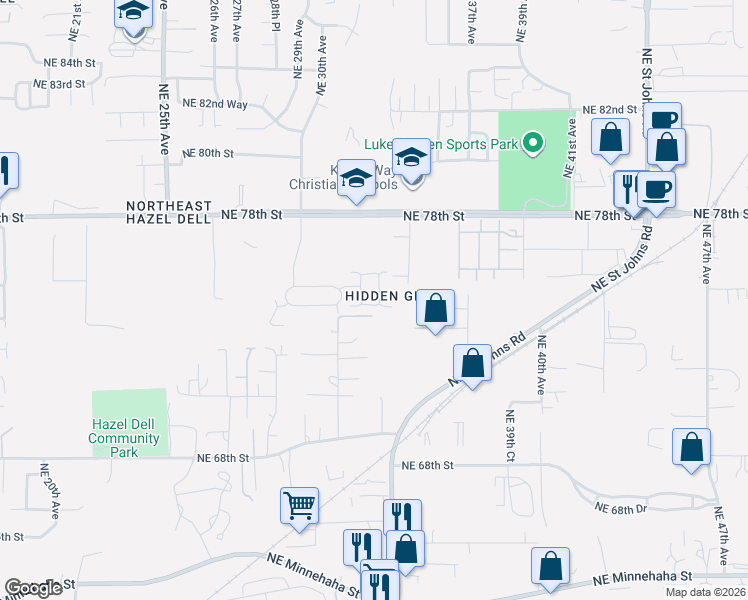 map of restaurants, bars, coffee shops, grocery stores, and more near 7406 Northeast 33rd Court in Vancouver