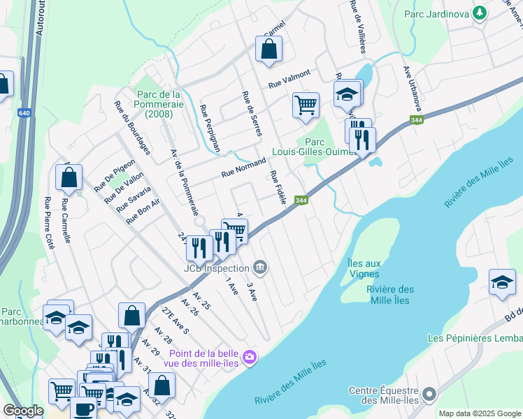map of restaurants, bars, coffee shops, grocery stores, and more near 158 Avenue 5 in Terrebonne