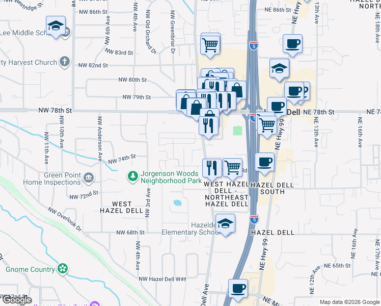 map of restaurants, bars, coffee shops, grocery stores, and more near 7501 Northwest 1st Avenue in Vancouver