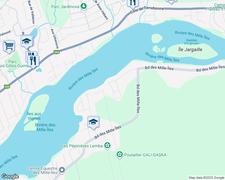map of restaurants, bars, coffee shops, grocery stores, and more near 42 Rue Descartes in Laval