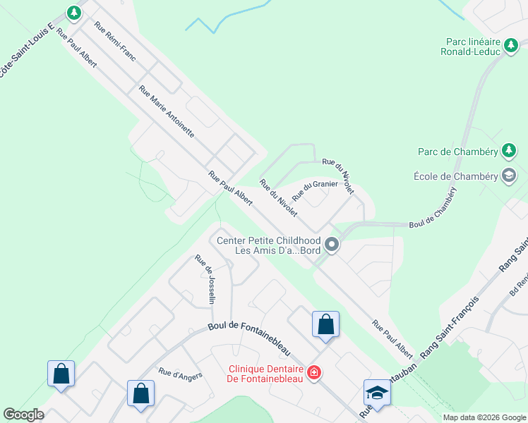 map of restaurants, bars, coffee shops, grocery stores, and more near 110 Rue Paul Albert in Blainville