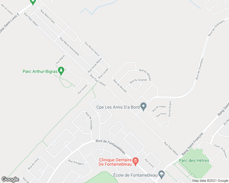 map of restaurants, bars, coffee shops, grocery stores, and more near 110 Rue Paul Albert in Blainville