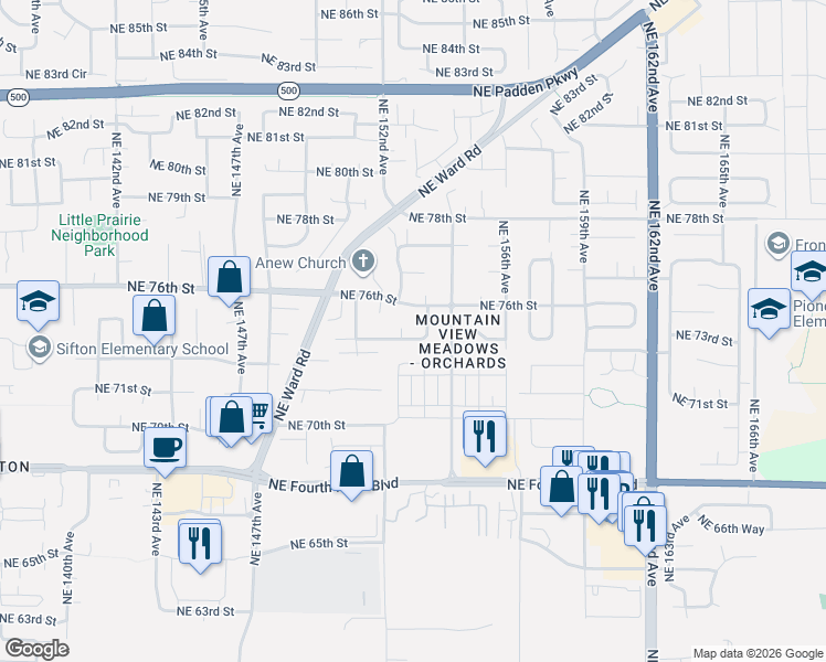 map of restaurants, bars, coffee shops, grocery stores, and more near 15208 Northeast 74th Street in Vancouver