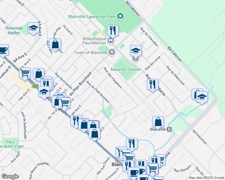 map of restaurants, bars, coffee shops, grocery stores, and more near 24 Rue des Pommiers in Blainville