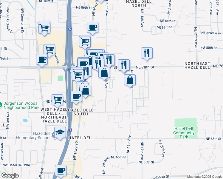 map of restaurants, bars, coffee shops, grocery stores, and more near 7431 Northeast 13th Avenue in Vancouver