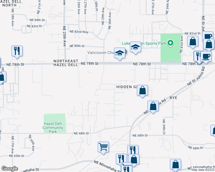 map of restaurants, bars, coffee shops, grocery stores, and more near 3011 Northeast 75th Street in Vancouver