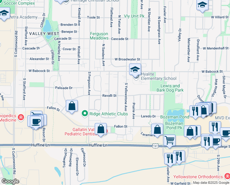map of restaurants, bars, coffee shops, grocery stores, and more near 215 East Granite Avenue in Bozeman