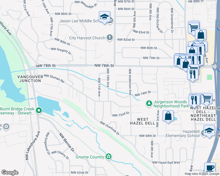 map of restaurants, bars, coffee shops, grocery stores, and more near 7415 Northwest 10th Avenue in Vancouver