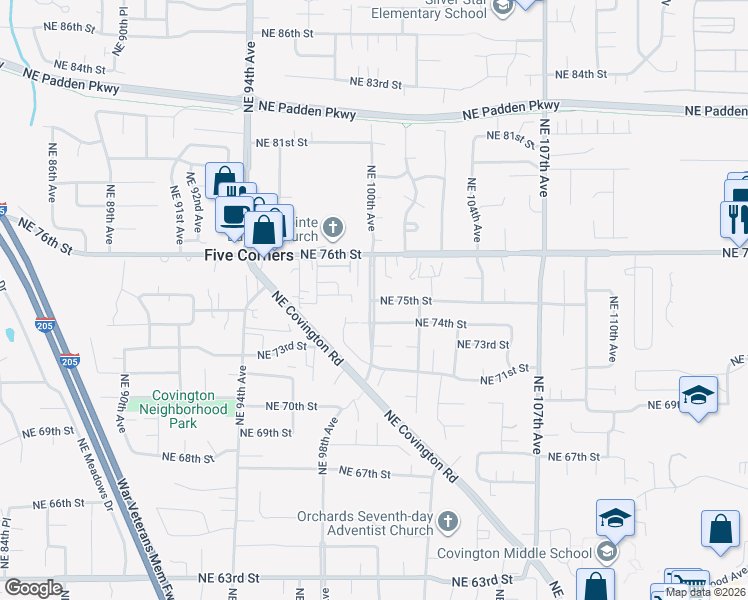 map of restaurants, bars, coffee shops, grocery stores, and more near 9716 Northeast 75th Street in Vancouver