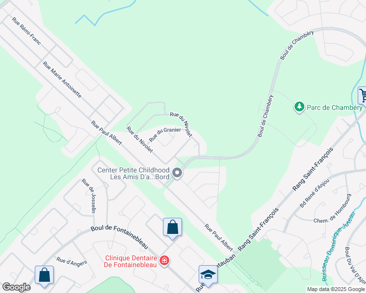 map of restaurants, bars, coffee shops, grocery stores, and more near Rue du Nivolet in Blainville