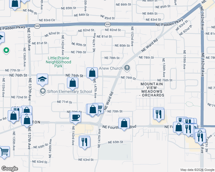 map of restaurants, bars, coffee shops, grocery stores, and more near 14812 Northeast 74th Circle in Vancouver