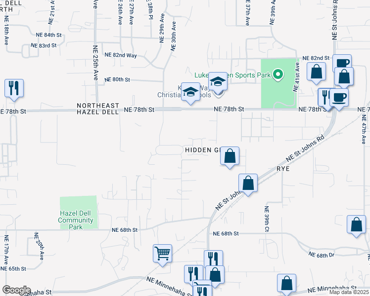 map of restaurants, bars, coffee shops, grocery stores, and more near 7411 Northeast 31st Avenue in Vancouver