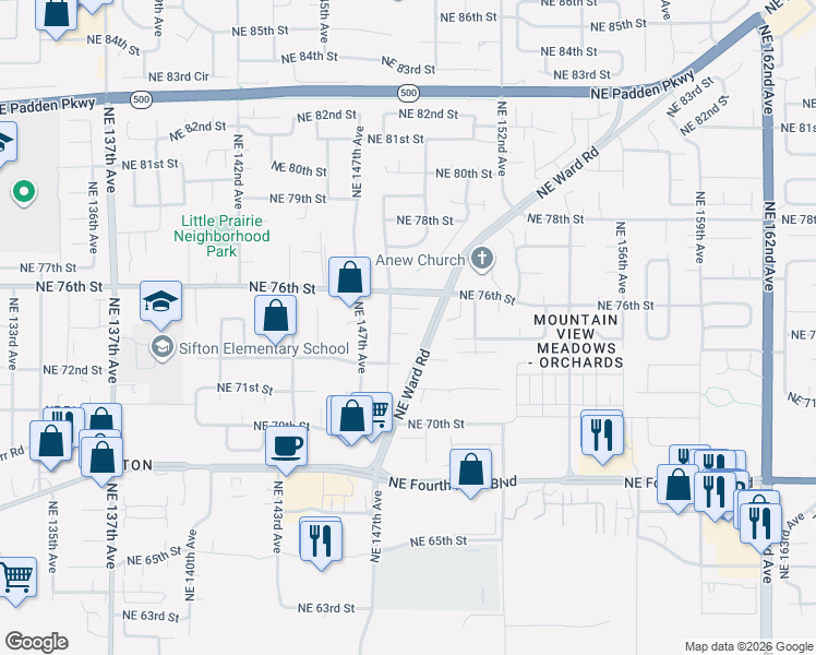 map of restaurants, bars, coffee shops, grocery stores, and more near 14812 Northeast 74th Circle in Vancouver