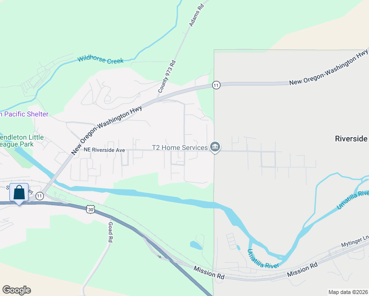 map of restaurants, bars, coffee shops, grocery stores, and more near 3523 Northeast Riverside Avenue in Pendleton