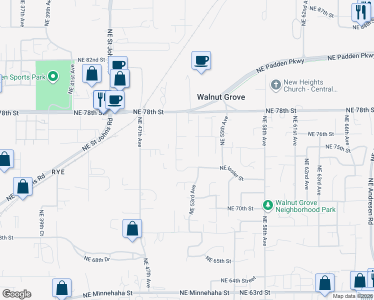 map of restaurants, bars, coffee shops, grocery stores, and more near 5113 Northeast 75th Circle in Vancouver