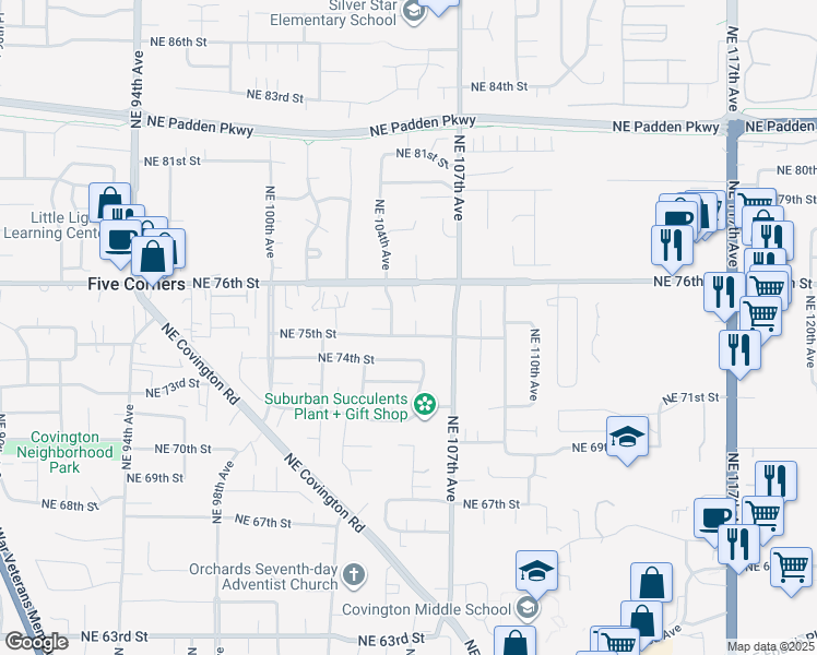 map of restaurants, bars, coffee shops, grocery stores, and more near 7504 Northeast 105th Court in Vancouver