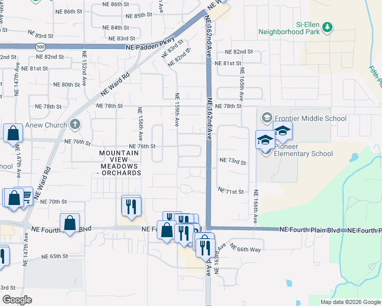 map of restaurants, bars, coffee shops, grocery stores, and more near 15908 Northeast 74th Street in Vancouver