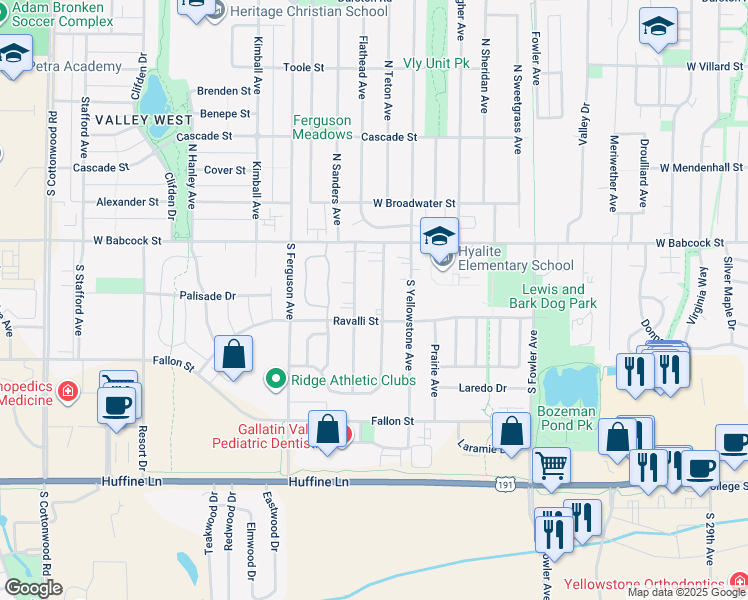 map of restaurants, bars, coffee shops, grocery stores, and more near 211 East Granite Avenue in Bozeman