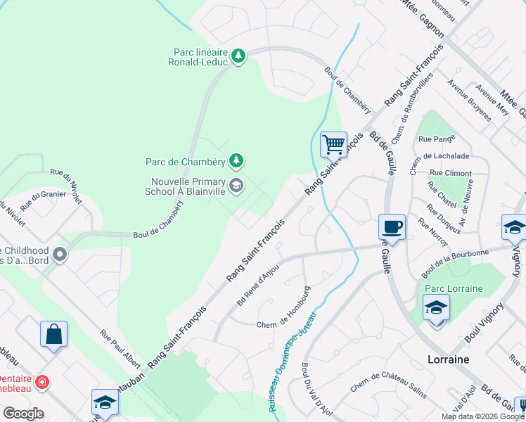 map of restaurants, bars, coffee shops, grocery stores, and more near 72 Rue de Bellevue in Blainville