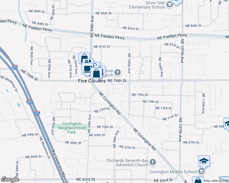 map of restaurants, bars, coffee shops, grocery stores, and more near 9706 Northeast 75th Way in Vancouver