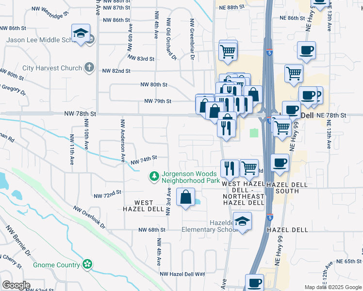 map of restaurants, bars, coffee shops, grocery stores, and more near 7503 Northwest 2nd Avenue in Vancouver