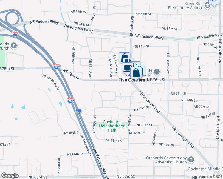 map of restaurants, bars, coffee shops, grocery stores, and more near 9206 Northeast 75th Street in Vancouver