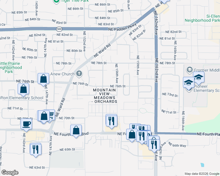map of restaurants, bars, coffee shops, grocery stores, and more near 15409 Northeast 76th Street in Vancouver