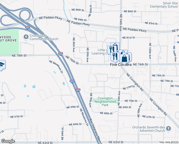 map of restaurants, bars, coffee shops, grocery stores, and more near 7504 Northeast Glenwood Drive in Vancouver