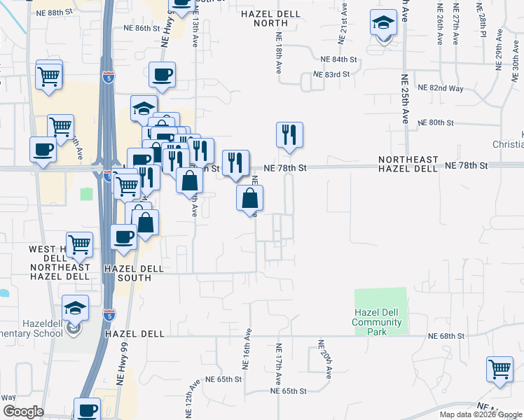 map of restaurants, bars, coffee shops, grocery stores, and more near 7500 Northeast 16th Avenue in Vancouver