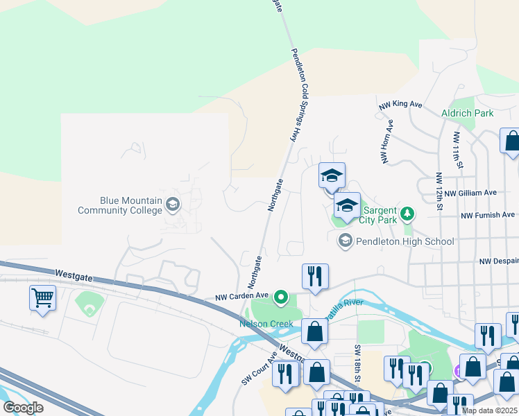 map of restaurants, bars, coffee shops, grocery stores, and more near 513 Northgate in Pendleton