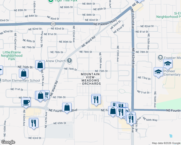 map of restaurants, bars, coffee shops, grocery stores, and more near 7517 Northeast 154th Avenue in Vancouver