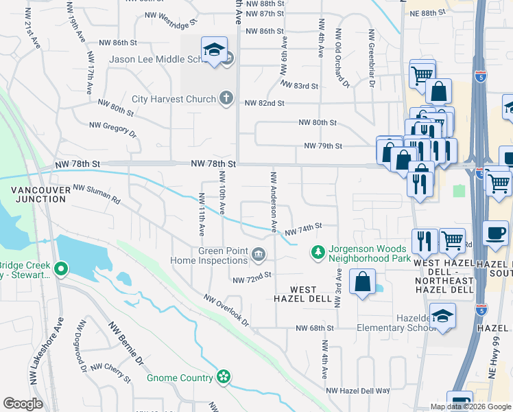 map of restaurants, bars, coffee shops, grocery stores, and more near 715 Northwest 76th Street in Vancouver