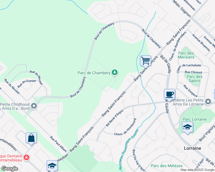 map of restaurants, bars, coffee shops, grocery stores, and more near 55 Rue du Bourget in Blainville