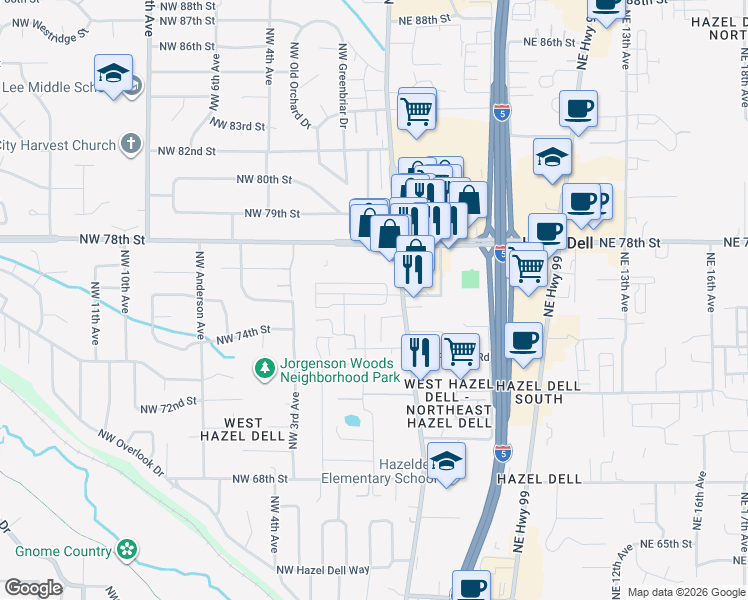 map of restaurants, bars, coffee shops, grocery stores, and more near 123 Northeast 76th Street in Vancouver