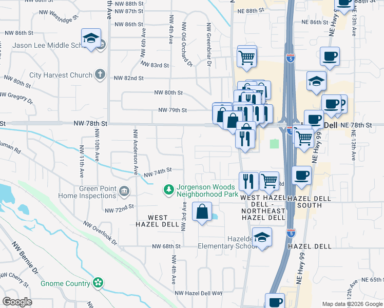 map of restaurants, bars, coffee shops, grocery stores, and more near 7512 Northwest 2nd Avenue in Vancouver