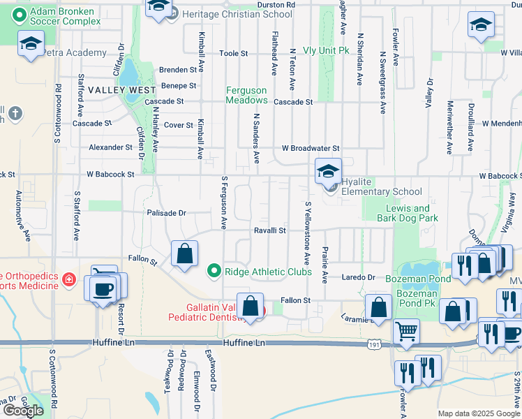 map of restaurants, bars, coffee shops, grocery stores, and more near 205 North Pondera Avenue in Bozeman